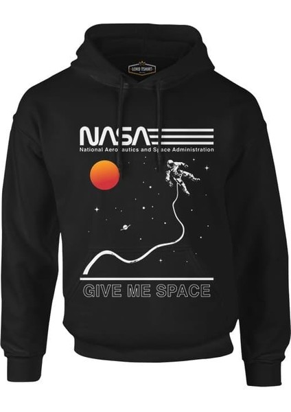 Lordd T-Shirt Nasa -Uzay Siyah Erkek Fermuarsız Kapşonlu