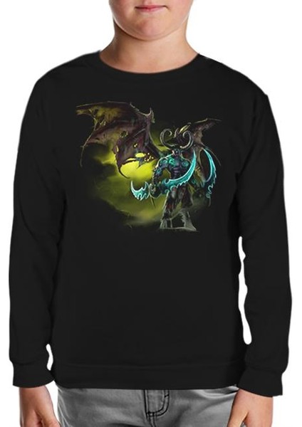 Lordd T-Shirt Warcraft - Illidan Stormrage Siyah Çocuk Sweatshirt