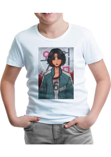Lordd T-Shirt Squid Game - Player 067 Beyaz Çocuk Tshirt