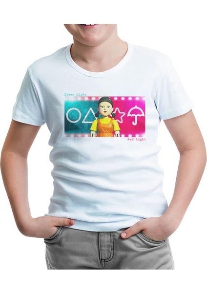 Lordd T-Shirt Squid Game - Red Light Green Light Beyaz Çocuk Tshirt