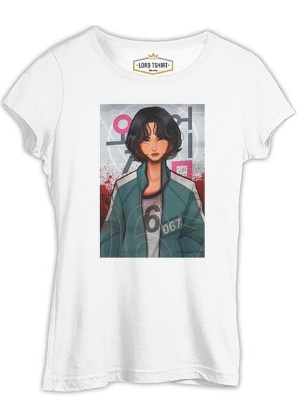 Lordd T-Shirt Squid Game - Player 067 Beyaz Bayan Tshirt