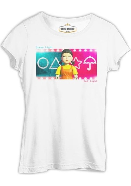 Lordd T-Shirt Squid Game - Red Light Green Light Beyaz Bayan Tshirt