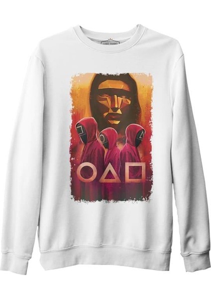 Lordd T-Shirt Squid Game - Maske Sarı ve Askerler Beyaz Erkek Kalın Sweatshirt