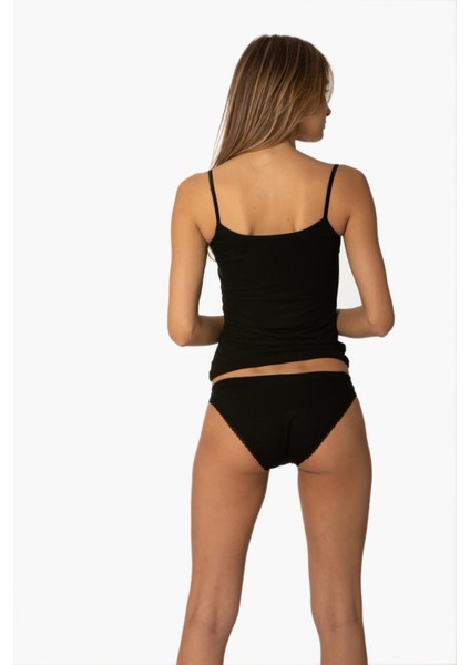 Kadın Dantelli Penye Atlet Külot / Kaşkorse Set - 315 Siyah fiyatları