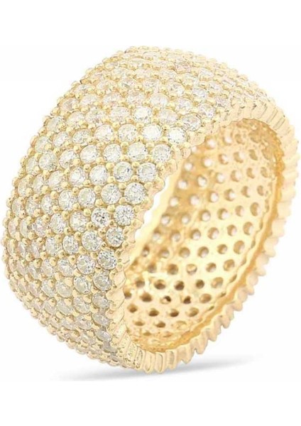 Gümüş 7 Sıra Altın Kaplama Tamtur Bayan Yüzük