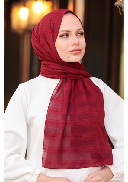 - Şerit Detaylı Bordo Şal 5305BR