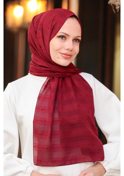 - Şerit Detaylı Bordo Şal 5305BR