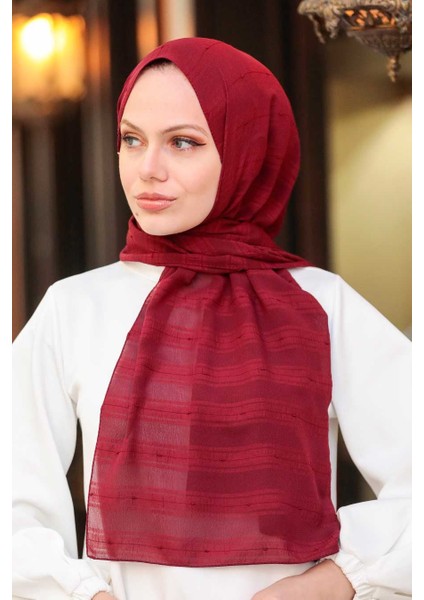 - Şerit Detaylı Bordo Şal 5305BR