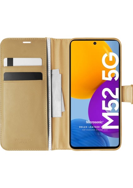 Samsung Galaxy M52 Kılıf Delux Leather Wallet Gold