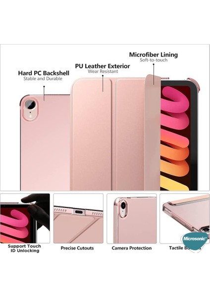 Apple iPad Mini 6 2021 (A2567-A2568-A2569) Smart Case ve Arka Kılıf Kırmızı