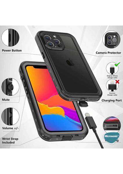 Apple iPhone 13 Mini Kılıf Waterproof 360 Full Body Protective Siyah