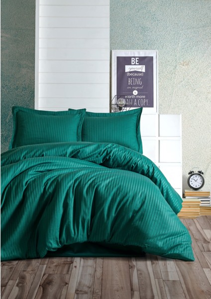 Elegant Series Saten Nevresim Takımı Çift Kişilik Stripe-Petrol
