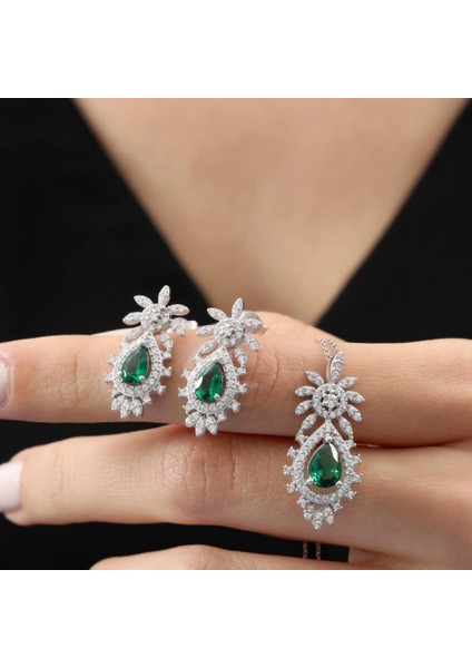 Effective Diamond Bereket Damlası Sentetik Zümrüt Gümüş Mini Set