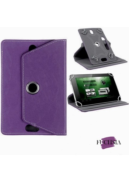Tcl Tab 10S 10.1 Inç Uyumlu Fuchsia 360° Dönebilen Standlı Kapaklı Universal Tablet Kılıfı - Mor