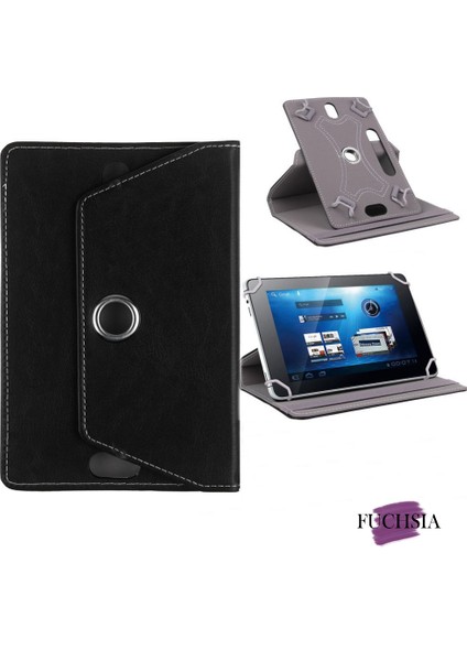 Lenovo Tab M10 Hd (2.nesil) 10.1 Inç Uyumlu Fuchsia 360° Dönebilen Standlı Kapaklı Universal Tablet Kılıfı - Siyah