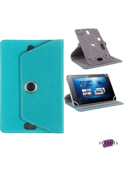 Lenovo Tab M8 8 Inç Uyumlu Fuchsia 360° Dönebilen Standlı Kapaklı Universal Tablet Kılıfı - Turkuaz