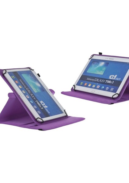 Huawei Matepad T8 8 Inç Uyumlu Fuchsia 360° Dönebilen Standlı Kapaklı Universal Tablet Kılıfı - Mor