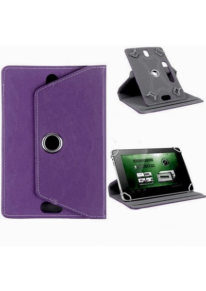 Huawei Matepad T10 9.7 Inç Uyumlu Fuchsia 360° Dönebilen Standlı Kapaklı Universal Tablet Kılıfı - Mor