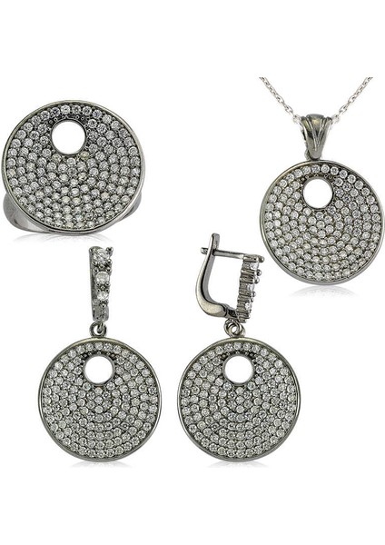 Gümüş Zirkon Taşlı Yuvarlak Bayan Set