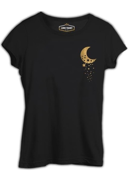 Lordd T-Shirt Uzay - Aydan Düşen Yıldızlar Siyah Bayan Tshirt
