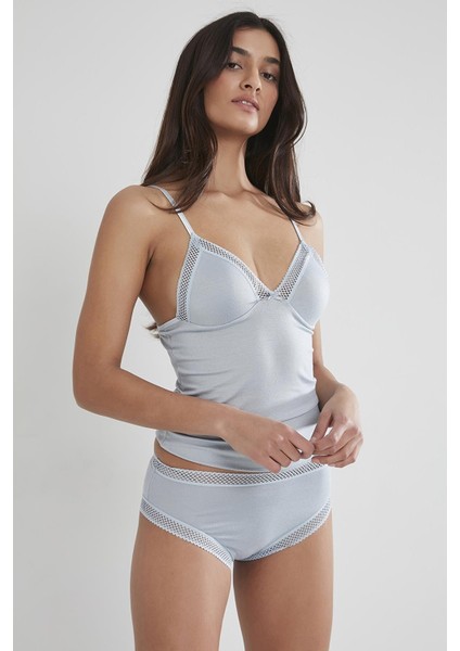 Kadın Dantelli Penye Atlet Külot / Kaşkorse Set - 305 Mist