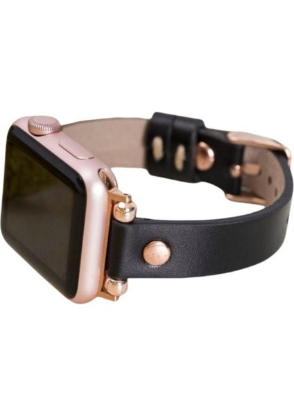Apple Watch Uyumlu Kadın Deri Kordon Slim 38 40 41 mm Siyah