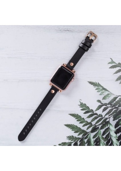 Apple Watch Uyumlu Kadın Deri Kordon Slim 38 40 41 mm Siyah modelleri