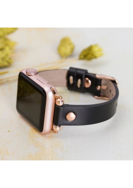 Apple Watch Uyumlu Kadın Deri Kordon Slim 38 40 41 mm Siyah fırsatları