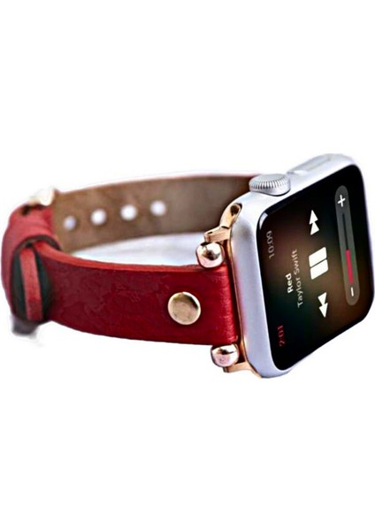 Apple Watch Uyumlu Kadın Deri Kordon Slim 38 40 41 mm Kırmızı