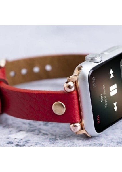 Apple Watch Uyumlu Kadın Deri Kordon Slim 38 40 41 mm Kırmızı modelleri