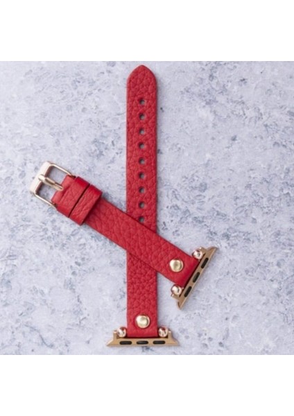 Apple Watch Uyumlu Kadın Deri Kordon Slim 38 40 41 mm Kırmızı fırsatları