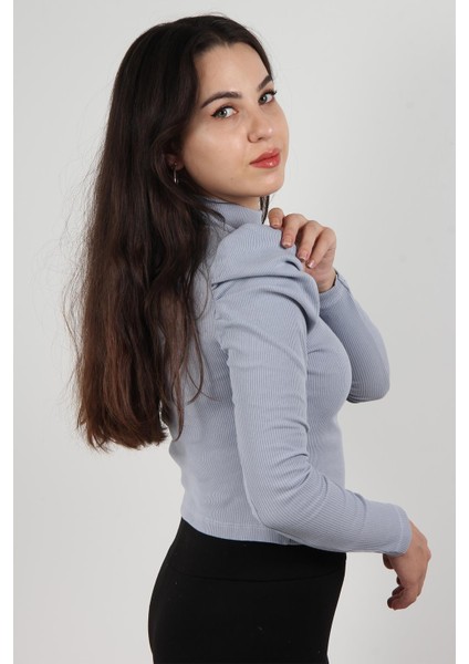 302BK080003 - 20413 Yarım Balıkçı Balon Büzgülü Karpuz Uzun Kol 2*2 Lyc Kaşkorse Bluz modelleri