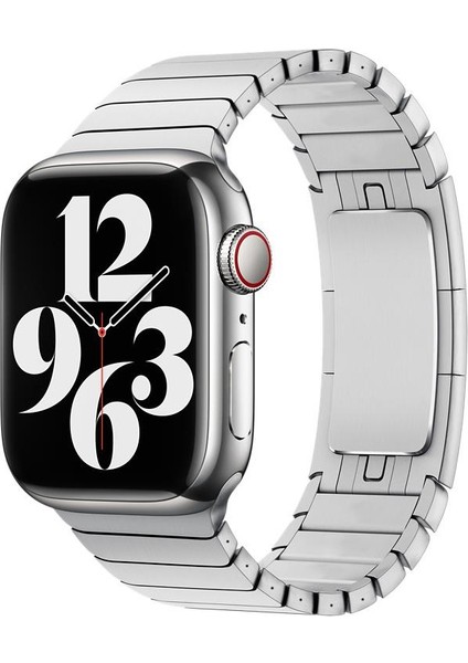 Apple Watch ile Uyumlu Seri SE/10/9/8/7/6/5/4/3 42MM-41MM-40MM-38MM Baklalı Model Paslanmaz Çelik Bilezik Kordon Gümüş
