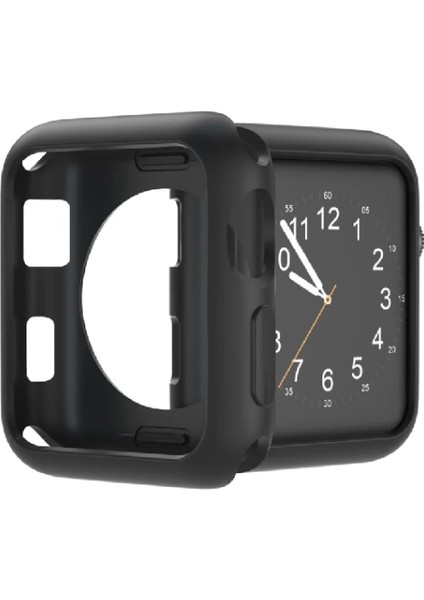 Apple Watch Uyumlu (38MM) Siyah Önü Açık Yumuşak Koruyucu Kılıf