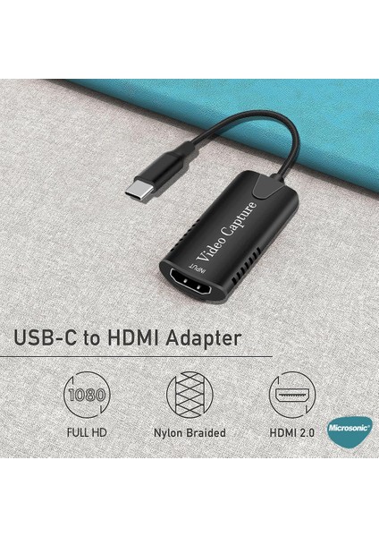 Video Capture Kablo, Type-C HDMI Adaptör Çevirici Siyah