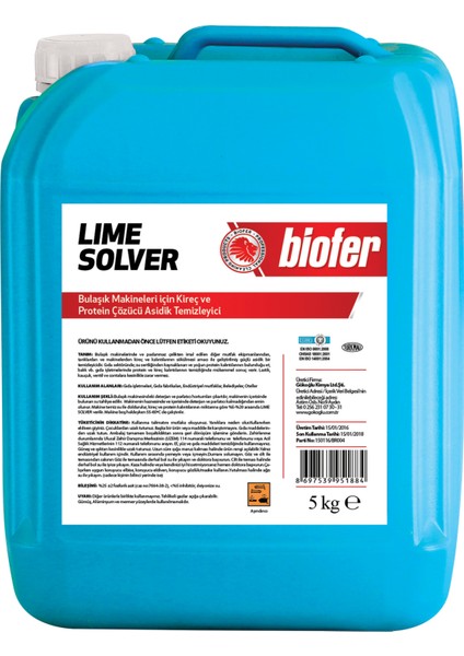 Lime Solver Bulaşık Makineleri Için Kireç ve Protein Çözücü Asidik Temizleyici 5 lt