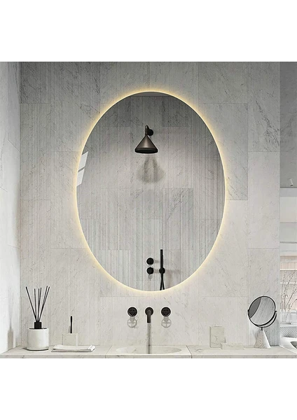 Toprak Dekor 50 x 70 cm Elips Ledli Banyo Aynası Günışığı