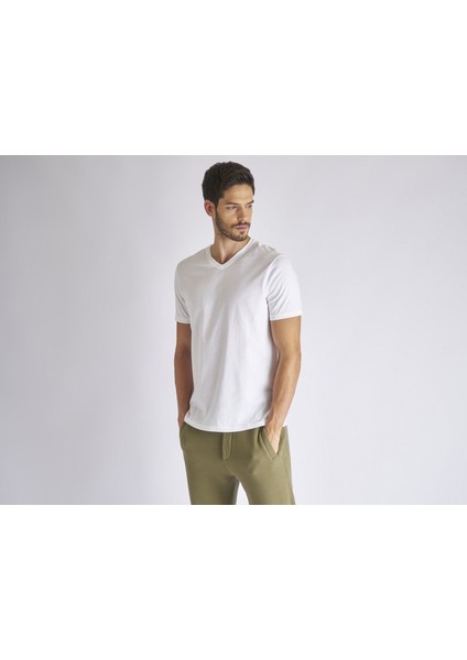 V Yaka Basic Koton Tshirt