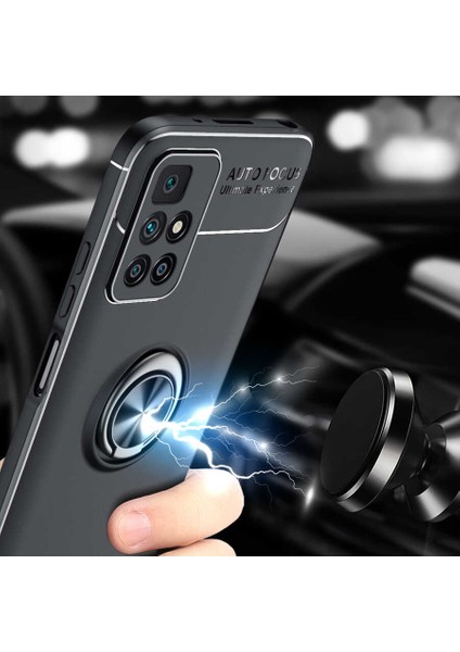 Redmi 10 Yüzüklü Kılıf Mıknatıslı Standlı Parmak Izi Bırakmayan Darbe Emici Dayanıklı Kapak