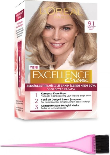 Loreal Paris Loreal Excellence Saç Boyası 9.1+Boya Fırçası