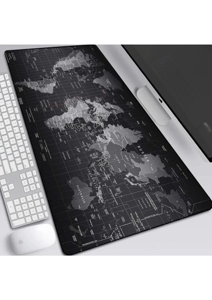 Xxl Oyuncu Mousepad Dikişli 90 x 40 cm Dünya Desen Kaymaz Taban