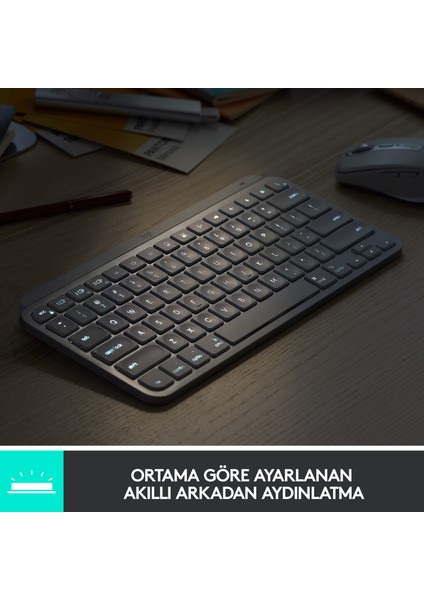 MX Keys Mini Minimalist Kablosuz Bluetooth Aydınlatmalı Türkçe Q Klavye - Siyah