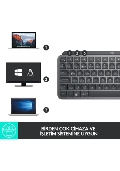 MX Keys Mini Minimalist Kablosuz Bluetooth Aydınlatmalı Türkçe Q Klavye - Siyah