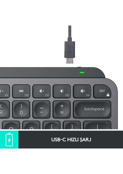 MX Keys Mini Minimalist Kablosuz Bluetooth Aydınlatmalı Türkçe Q Klavye - Siyah