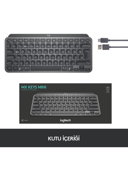 MX Keys Mini Minimalist Kablosuz Bluetooth Aydınlatmalı Türkçe Q Klavye - Siyah