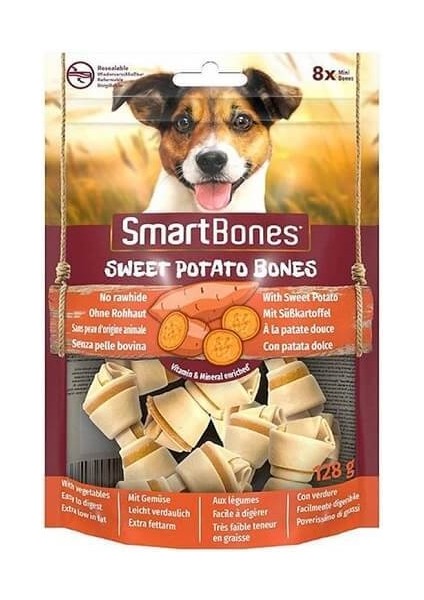 Smartbones Tavuk ve Tatlı Patatesli Mini Düğüm Kemik Köpek Ödülü 128 gr