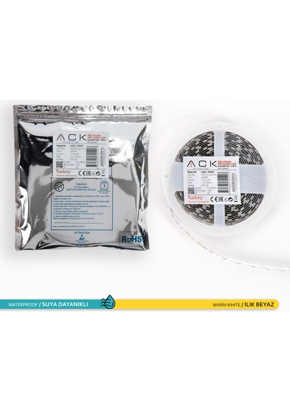 Üç Çip 60 Ledli Şerit LED 4000K Ilık Beyaz 15LM 12V 14,4W 5 Metre