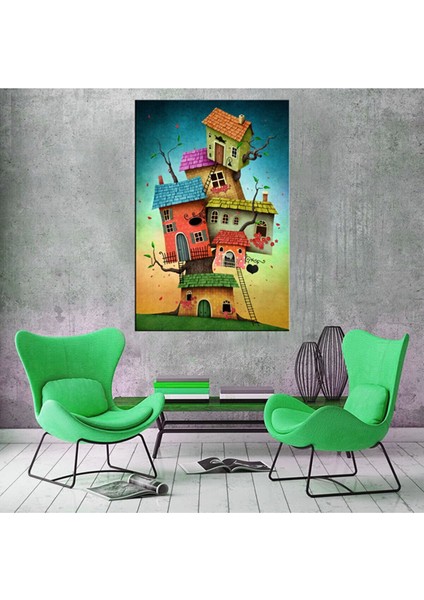 Ağaçlı Evler Kanvas Tablo 40 x 60