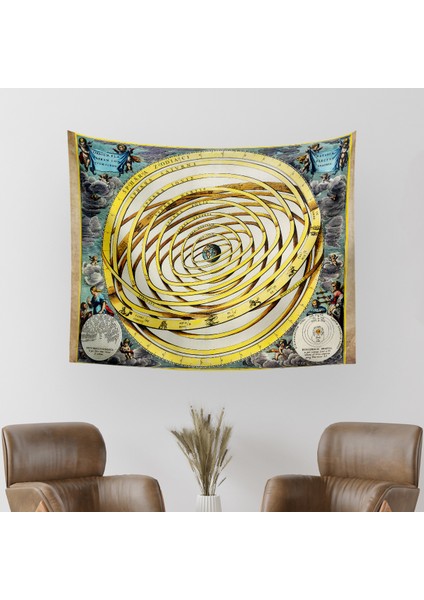 Antik Dünya 1708 Gökbilim Haritası Duvar Örtüsü Halısı (70 x 90 Cm)