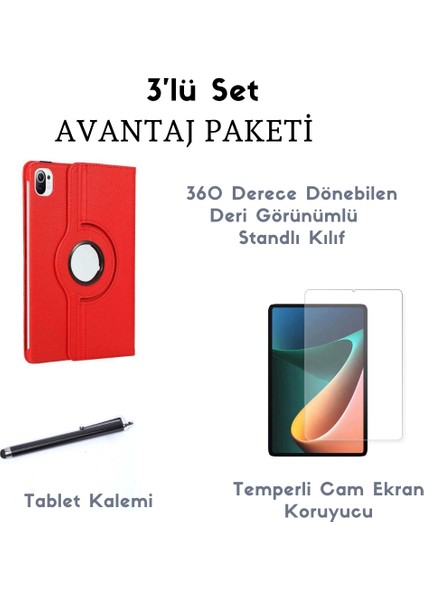 Xiaomi Mi Pad 5 3'lü Set Standlı Dönebilen Tablet Kılıfı + Temperli Ekran Koruyucu + Kalem